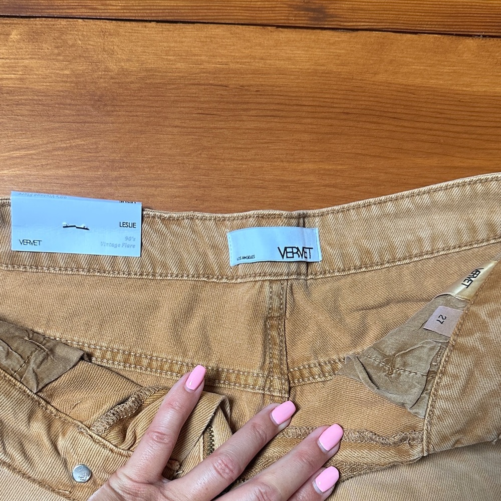 Distressed Tan Flare Jeans - Picture 2 of 4